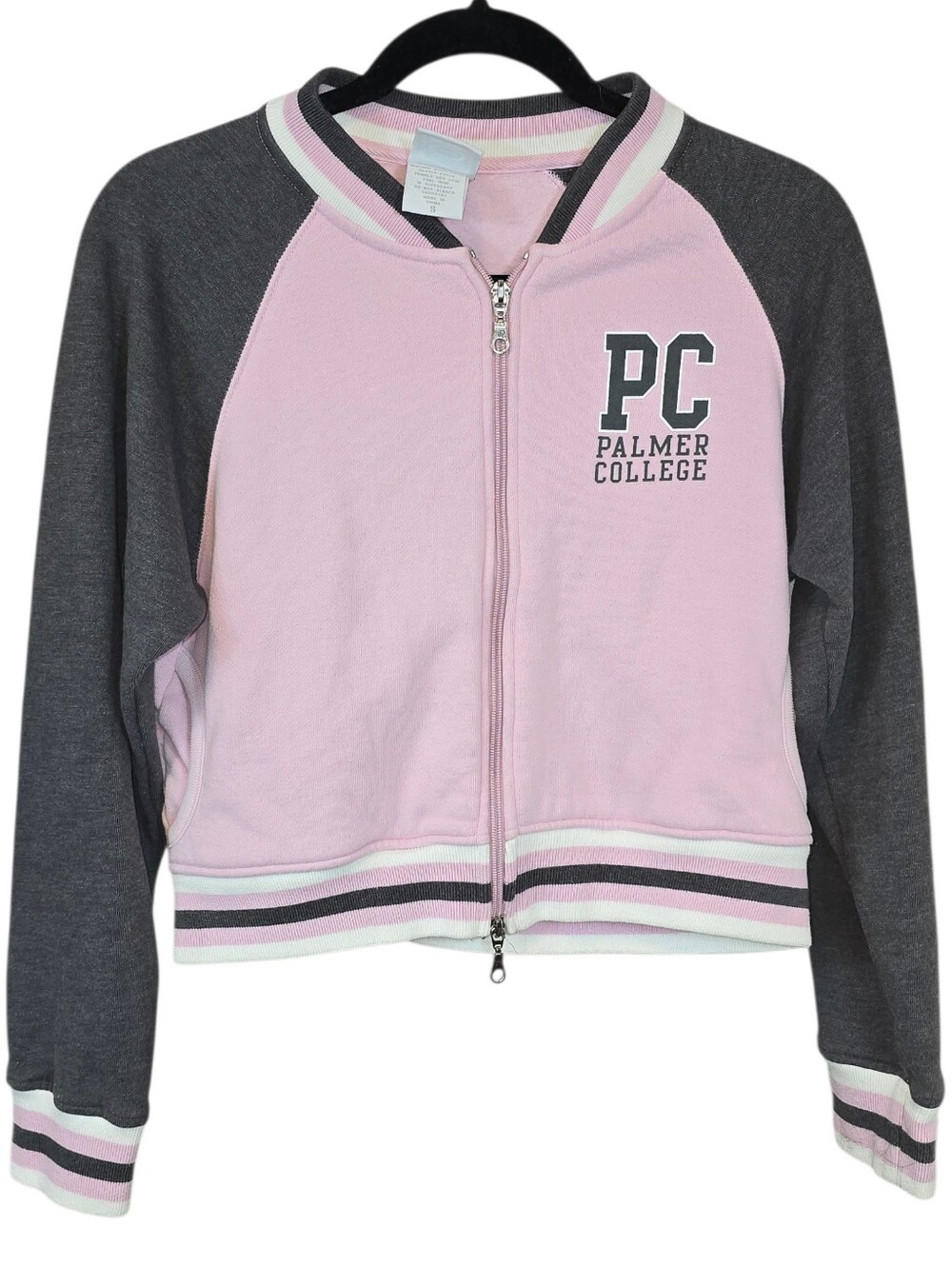 Pink Cropped Varsity Zip Up Sweatshirt Collegiate Soft Girl Y2K Women’s Small